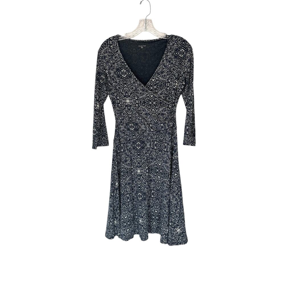 Garnett Hill Brianna Surplice Knit Dress Blue White Faux Wrap Slimming‎ Small
